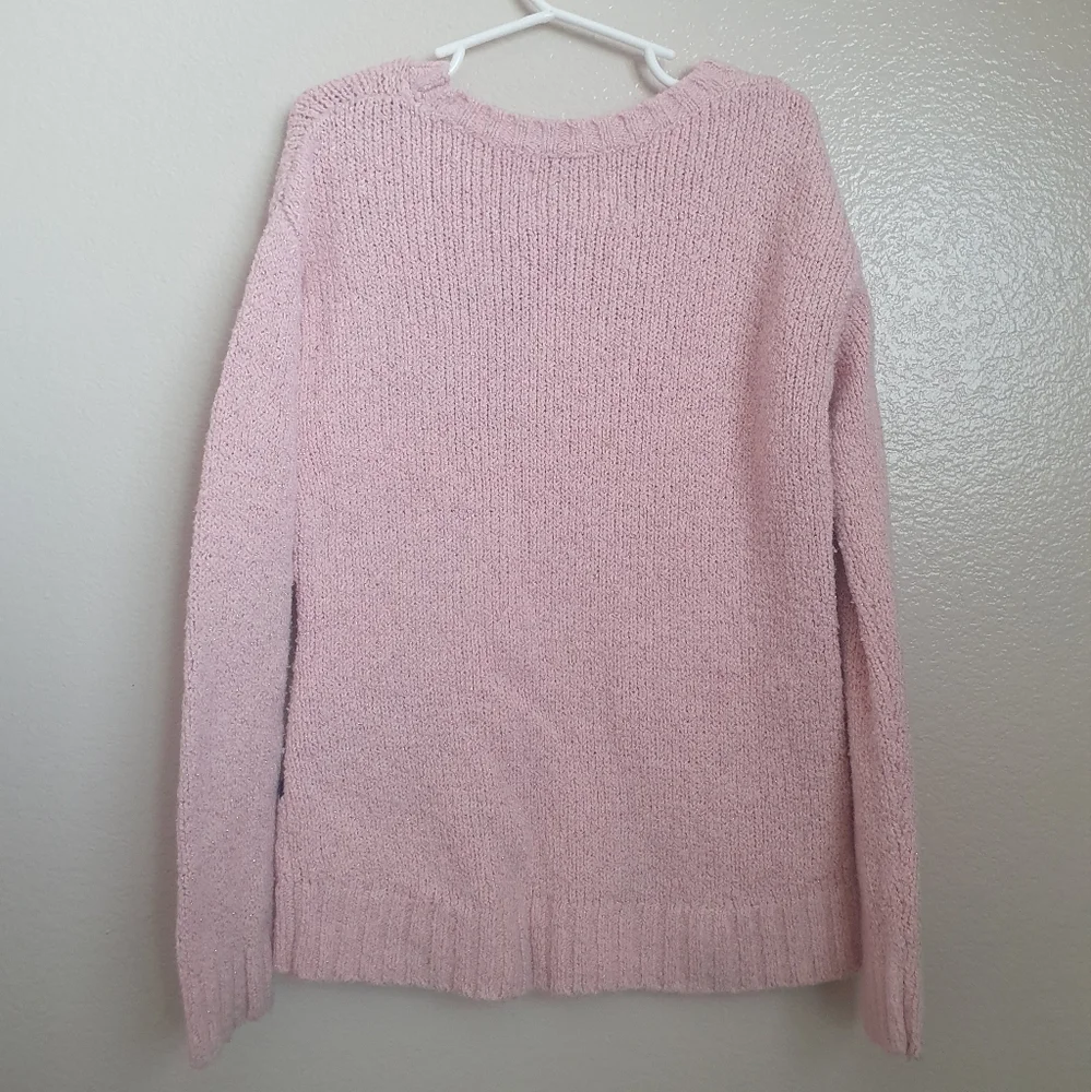 Justice Girl's Besties Dog & Cat Knit Pink Pullover Sweater Sz 6.